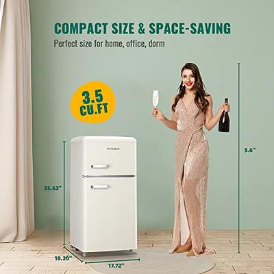 WANAI Mini Fridge with Freezer, 3.5 Cu.Ft Double Door Compact Refrigerator  Freezer-on-Top, Small Freestanding Fridge Freezer with 7 Adjustable