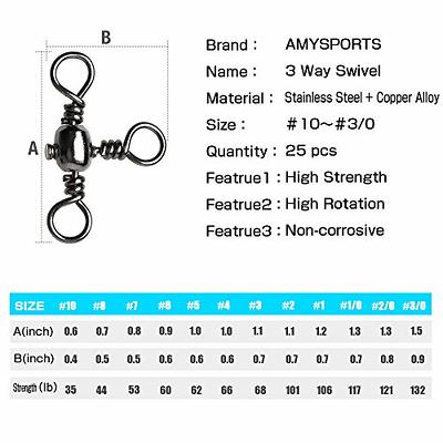 AMYSPORTS Stainless 3way Swivel Fishing crossline swivels 3 Way