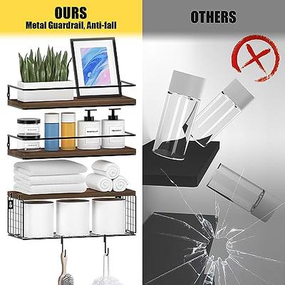 WOCOPIA Bathroom Shelves Over Toilet Wall Mounted, Bathroom Organizers and  Storage with Toilet Paper Basket & S Hooks, Floating Shelves for Wall, Wall