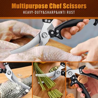 Poultry Shears, Heavy Duty Kitchen Shears with Serrated Edge, No Rust  Spring Loaded, Multipurpose Stainless Steel Kitchen Scissors for Chicken,  Bone