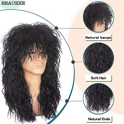 70s 80s Mens Wigs Punk Rocker Wigs Long Curly Hair Ladies Fluffy Heavy  Metal Rocker Wigs