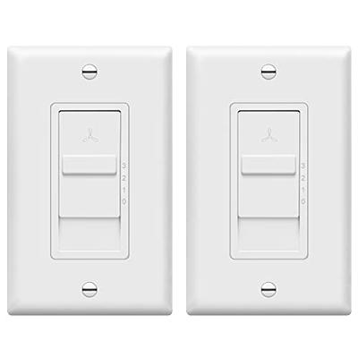 ENERLITES Ceiling Fan Control and LED Dimmer Light Switch, 2.5A Single  Pole. 300W Incandescent Load, No Neutral Wire Required, 17001-F3-W, White 