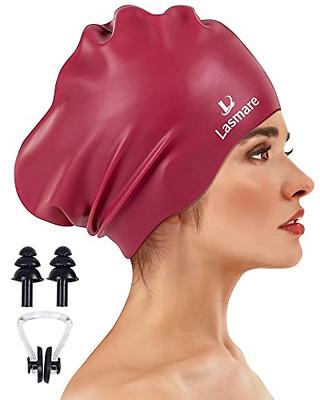 Silicone Swim Cap,Waterproof Swimming Cap with Silicone Nose Clip &  Earplugs Cover Ears