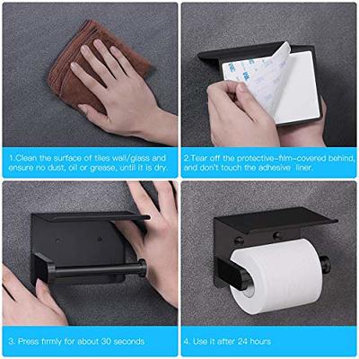 Self Adhesive Toilet Paper Holder with Phone Shelf, Wall Mounted Toilet  Paper Roll Holder, Rustproof Bathroom Washroom Tissue Roll Holder with  Shelf