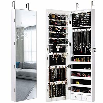 SONGMICS Jewelry Armoires Wall/Door Mount Jewelry Storage Cabinet Organizer  Box Full-Length Mirror with Built-in Small Mirror Jewelry Shelves Gift  White 