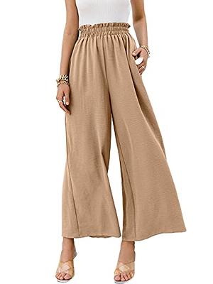 Women Wide Leg Pants High Waist Boho Pants Flowy Elastic Waist Tiered Palazzo  Pants Lounge Beach Pants 