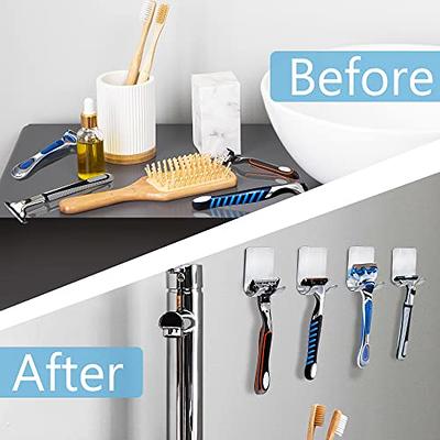 Razor Holder for Shower, Stainless Steel Self Adhesive Shower Hooks, Heavy Duty Razor Holder Hook Shaver Hook Hanger for Bathroom Kitchen Organizer