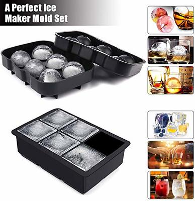 HONYAO Whiskey Cocktail Ice Mold, Silicone Round Ice Ball Maker Mold Large  Square Ice Cube Tray with Lid - 6 Ice Balls + 6 Ice Cubes Black 