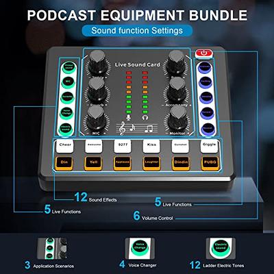 SINWE Podcast Microphone Bundle, BM-800 Condenser Mic with Live Sound Card  Kit, Podcast Equipment Bundle with Voice Changer and Mixer Functions for PC