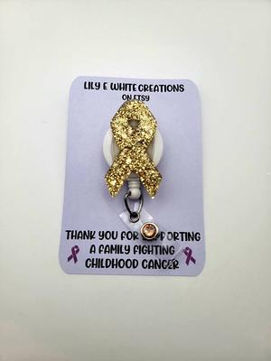 Gold Glitter Awareness Ribbon Retractable Badge Reel Childhood