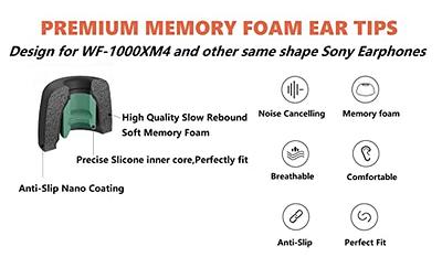 Memory Foam Tips for Sony WF-1000XM4, Anti-Slip Replacement Ear Tips for  Sony True Wireless Earphones，Fit in The Charging Case, Perfect Noise