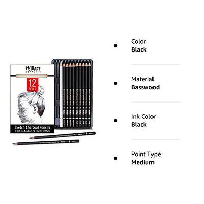  Galart Supplies Charcoal Pencils for Drawing Set with  Organizer Tray – 12 Pieces Soft, Medium, Hard and White Charcoal Pencils  for Drawing, Shading and Sketching for Artists and Beginners 