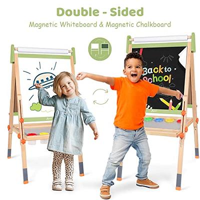 Easel for Kids, All-in-One Kid's Art Easel with Paper Roll and Accessories,  Double Sided Magnetic Whiteboard & Chalkboard, Adjustable Height Art Easel