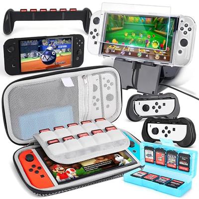  Orzly Accessory Bundle Kit designed for Nintendo switch  Accessories Geeks and Oled console users Case and Screen protector, Joycon  grips and Wheels for enhanced games play and more - Jet black 