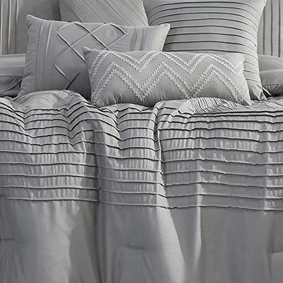 Beige Black White Pintuck Striped 7pc Comforter Set Twin Full