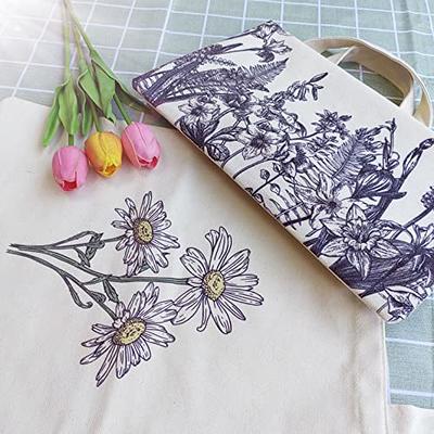 Floral Canvas Tote Bag Botanical Shopping Bag Aesthetic Flower Tote Bag  Large Capacity Grocery Bag for Women