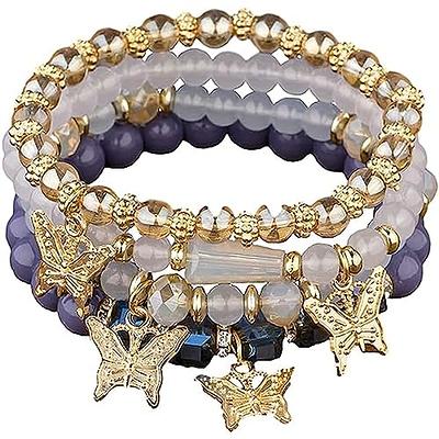 Azusa Sun 4 Pcs Cute Butterfly Charm Purple Bracelets Set Gold Beaded  Stackable Stretch Bracelets Bohemian Summer Jewelry Gifts for Teen Girls -  Yahoo Shopping