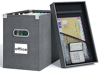  Huolewa Upgrade Portable File Organizer Box with Lid,Large  Linen Hanging Office Document Storage Box with Lid,Collapsible  Filing&Storage Box for Office/Decor/Home-14.9x12.7x10.8in,1pk-without  folders : Office Products