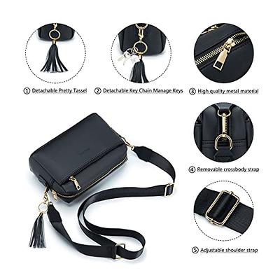 myfriday Small Crossbody Cell Phone Purse for Women, Mini Messenger Shoulder Handbag Wallet with Credit Card Slots A-Black