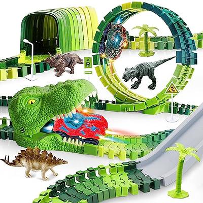  Dinosaur Toys,Create A Dinosaur World Road Race,Flexible Track  Playset and 2 pcs Cool Dinosaur car for 3 4 5 6 Year & Up Old boy Girls  Best Gift : Toys & Games