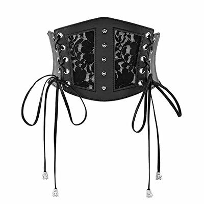 Womens Waist Cincher Wide Band Elastic Tied Waspie Corset Belt Adjustable  Black