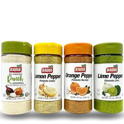 Badia Citrus Pepper Bundle - Lemon Pepper 6.5 Oz, Orange Pepper 6.5 Oz,  Lime Pepper 6.5 Oz - Qbin Recipe Card - Variety Pack of 3