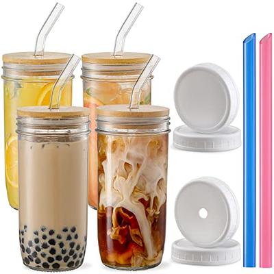 6 Pack Glass Cups Set - Glass Cups with Bamboo Lids and Glass Straw - Cute  Boba Drinking Glasses, Reusable Travel Tumbler Bottle for Iced Coffee,  Smoothie, Bubble Tea, gift 