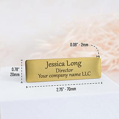 Metal name tags with engraved logo and text