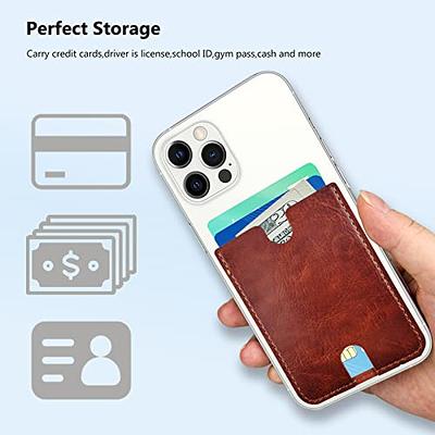 Phone Card Holder, Leather Phone Wallet Stick On, Card Holder for Back of Phone Credit Card Holder for Phone Case Compatible with Most of Cell Phone