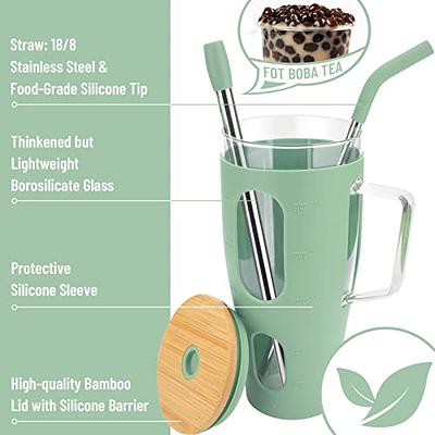 Glass Tumbler with Straw and Silicone Sleeve, 18 oz