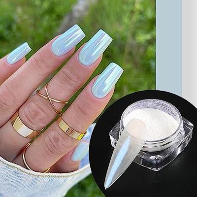 White Chrome Pearl Nails Powder Nails Magic Metallic Chrome Yellow Nail  Powder High Gloss Glitter Nail Art Blue Holographic Ice Aurora Dust Nail