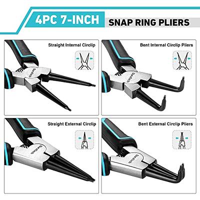TOOLEAGUE 4 Pcs Snap Ring Pliers Set, Circlip Pliers, 7 Inches Internal/External Heavy Duty for Ring Remover Retaining Straight Bent Lock Ring Pliers