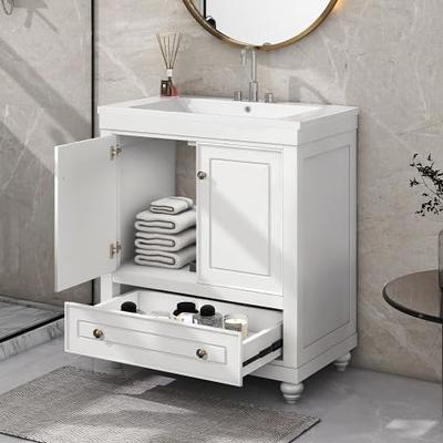 Aoibox 30 in. W White Bathroom Vanity with Single Sink, Combo Cabinet Undermount Sink, Bathroom Storage Cabinet Vanities