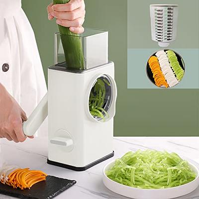 Rotary Cheese Grater, with 5 Stainless Steel Blade Manual Drum Grater Multifunctional Food Shredder Drum Grater Round Mandoline Hand Crank Salad