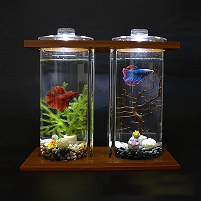 Acrylic Mini Fish Tank,Creative Wood Desktop Mini Aquarium Tank