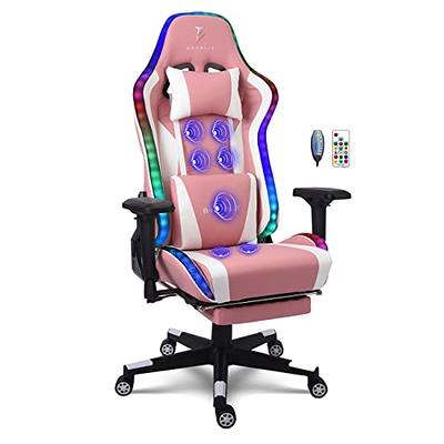 Adjustable Gaming Chair with Footrest for Home Office Pink