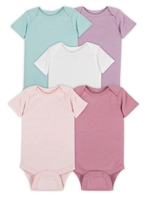 Wonder Nation Baby Girls Short Sleeve Bodysuits, 6-Pack (Newborn- 24M) 