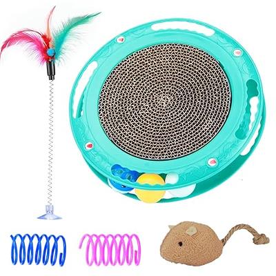 Tatayosi 1-Layer Turntable Cat Ball Toy with Feather Stick, 5 Interactive Balls and Cat Scratching Post with Mat