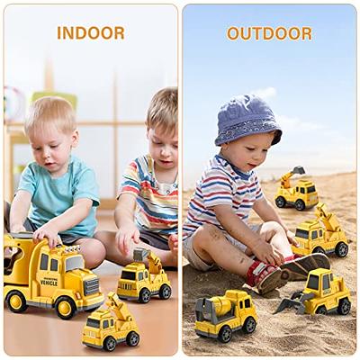 JOYIN 25 in 1 Die-cast Construction Play Vehicle Set, Vehicles with Sounds  and Lights in Carrier Truck, Push and Go Car Toy, Kids Birthday Gifts for