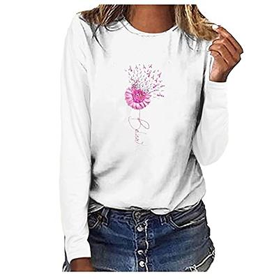 Breast Cancer Shirts for Women Long Sleeve Tops Floral Graphic Tees Blouse  Loose Casual Crewneck T-Shirt Pullover Pink Ribbon Fall Sweatshirts for  Women 2024 - Yahoo Shopping