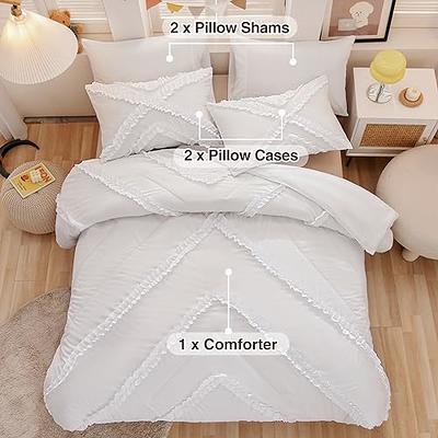 Andency White Comforter Full Size, 3 Pieces Solid Farmhouse Shabby Chic  Ruffle Bedding Sets, All Season Soft Lightweight Comfy Down Alternative Bed
