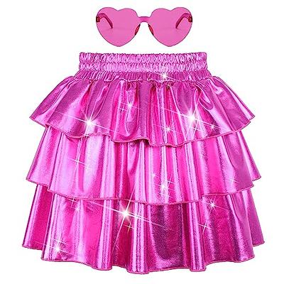 MODAFANS Girls Sparkle Metallic Skirt 3-Layer Ruffle Shiny Dance