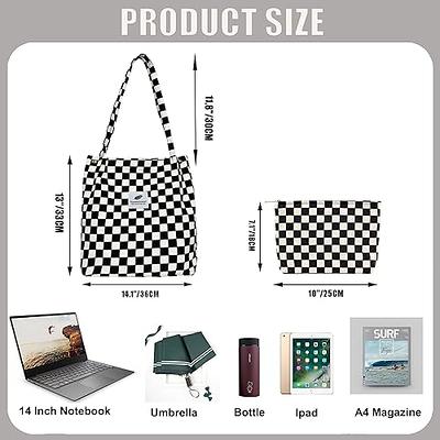 Kovewon 2 Pcs Corduroy Tote Bag for Women Cute Checkered Makeup Bag  Aesthetic Tote Bag with Canvas Inner Pocket Reusable Grocery Bags for  Essentials, Water Bottle, Keys Gifts for Women Girl 