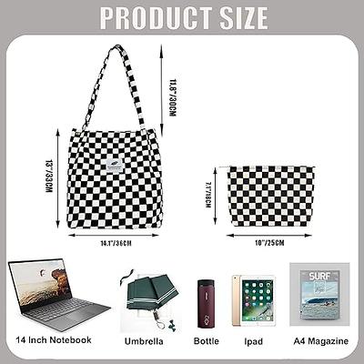 Kovewon 2 Pcs Corduroy Tote Bag for Women Cute Checkered Makeup