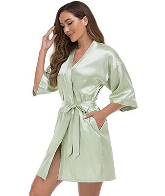 Leikar Satin Nightgown 3/4 Sleeve Silk Nightshirt Button Down