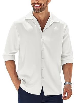 COOFANDY Mens Button Down Long Sleeve Shirt Cuban Collar Shirt