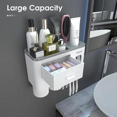 iHave Toothbrush Holders for Bathrooms, 2 Cups Toothbrush Holder Wall  Mounted with Toothpaste Dispenser - Large Capacity Tray, Cosmetic Drawer -  Bathroom Decor & Bathroom Accessories - Yahoo Shopping