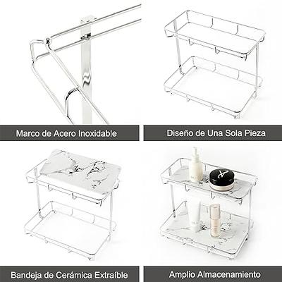 Dobbyby Bathroom Organizer Countertop Perfume Organizer Makeup Organizer  Cosmetics Storage Display Rack 2 Tier Vanity Tray Dresser Stainless Steel  Sliver Shelf White Marble Print Ceramic Tray L - Yahoo Shopping