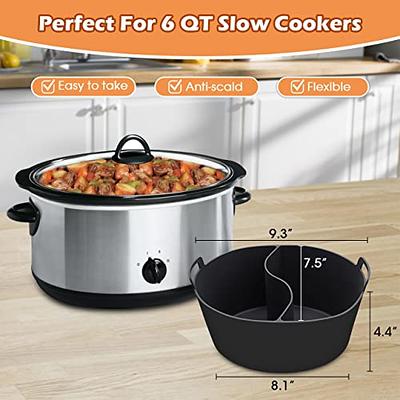 Slow Cooker Divider Liner Fit 6 QT Crock Pot,Reusable & Leakproof Silicone Crock  pot Divider,Slow Cooker Liner for 6 Quart Pot,Easy Clean & Dishwasher Safe  Oval Cooking Liner(2 in 1 Black) 