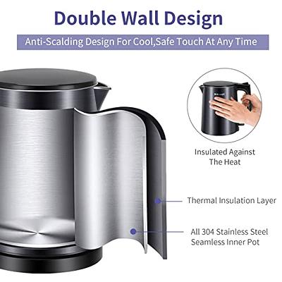 Longdeem Fast-Boil Electric Tea Kettle, 1.7L Stainless-Steel Water Heater,  1500W, Cordless Matte Black Design with LED, Auto-Shutoff & Anti-Dry